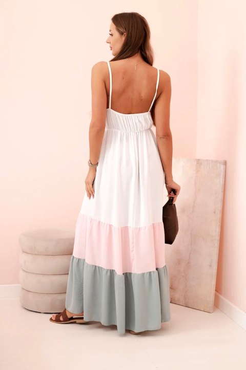 Sukienka damska boho maxi na ramiączkach z ażurową górą ciemny miętowy + cukierkowy róż Sukienka damska boho maxi na ramiączkach z ażurową górą ciemny miętowy + cukierkowy róż