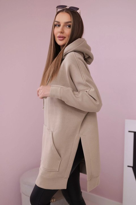 Bluza ocieplana z rozcięciami na bokach jasno beżowa Bluza ocieplana z rozcięciami na bokach jasno beżowa