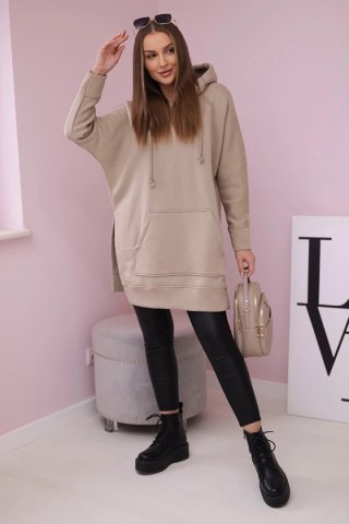 Bluza ocieplana z rozcięciami na bokach jasno beżowa