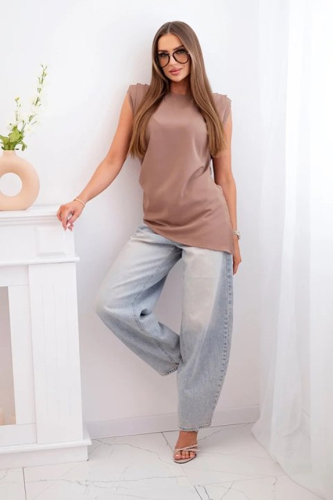 Bluzka damska elegancka z marszczeniem i asymetrycznym krojem camelowy Bluzka damska elegancka z marszczeniem i asymetrycznym krojem camelowy