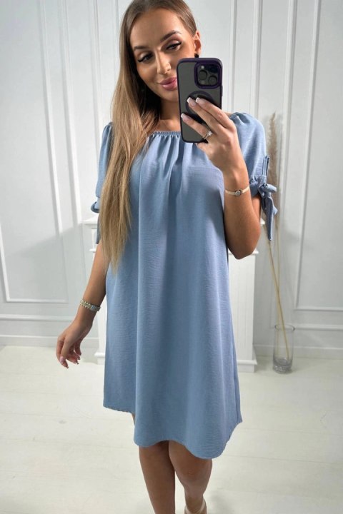 Sukienka wiązana na rękawach jasno jeansowa Sukienka wiązana na rękawach jasno jeansowa