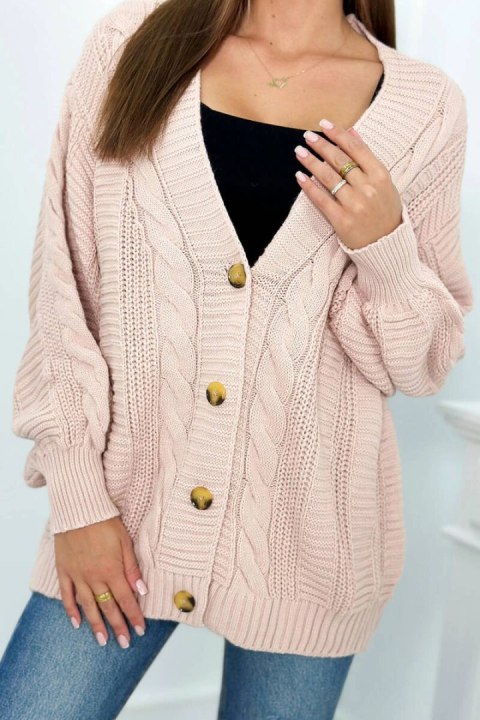 Sweter zapinany na guziki z bufiastymi rękawami pudrowy róż Sweter zapinany na guziki z bufiastymi rękawami pudrowy róż