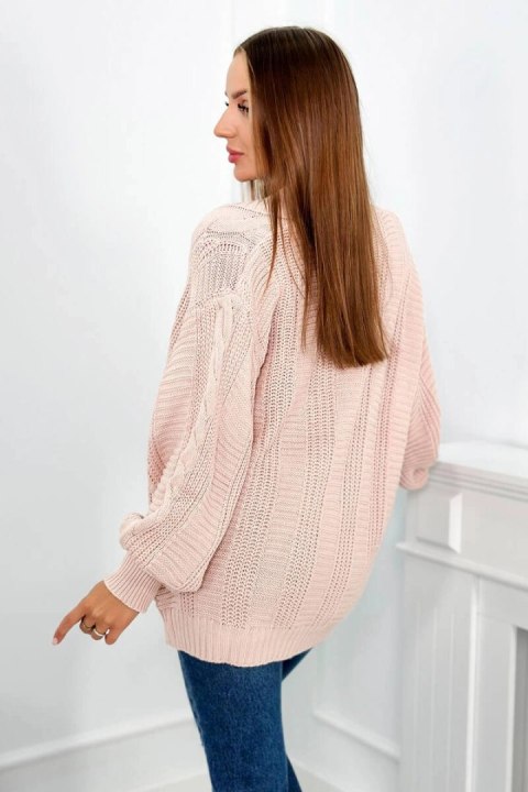 Sweter zapinany na guziki z bufiastymi rękawami pudrowy róż Sweter zapinany na guziki z bufiastymi rękawami pudrowy róż