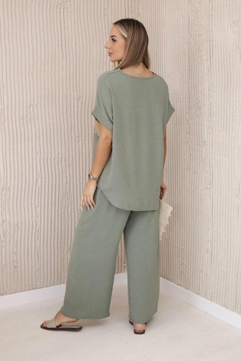 Komplet z naszyjnikiem bluzka + spodnie jasne khaki Komplet z naszyjnikiem bluzka + spodnie jasne khaki