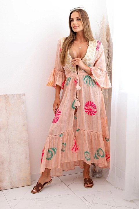 Narzutka damska boho z haftem morelowa Narzutka damska boho z haftem morelowa