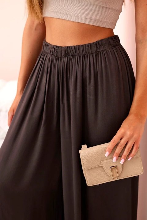 Spodnie damskie szerokie z gumką w pasie brązowe