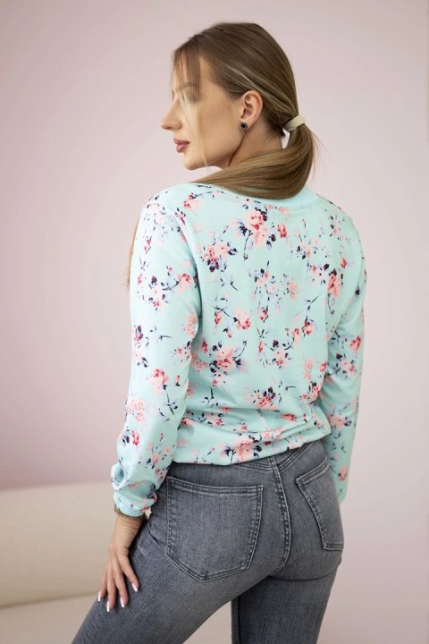 Bluza damska w kwiaty na zamek miętowa Bluza damska w kwiaty na zamek miętowa