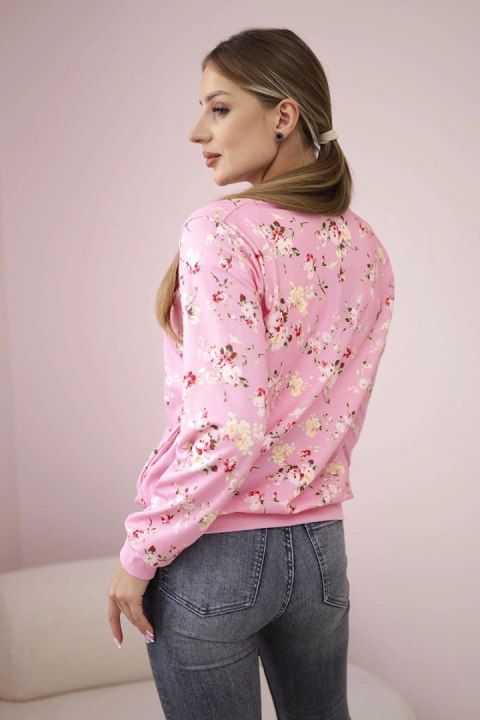 Bluza damska w kwiaty na zamek różowa Bluza damska w kwiaty na zamek różowa