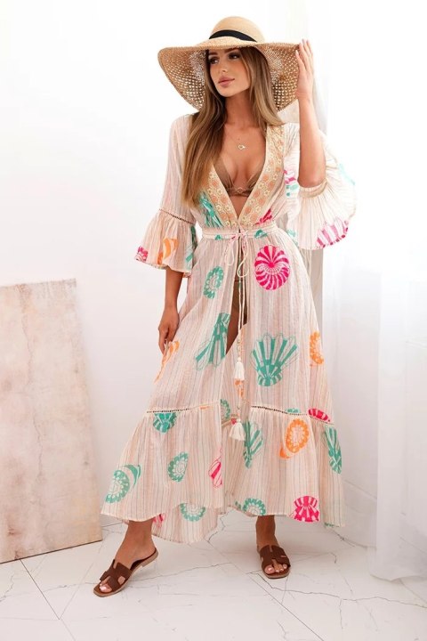 Narzutka damska boho z haftem beżowa Narzutka damska boho z haftem beżowa