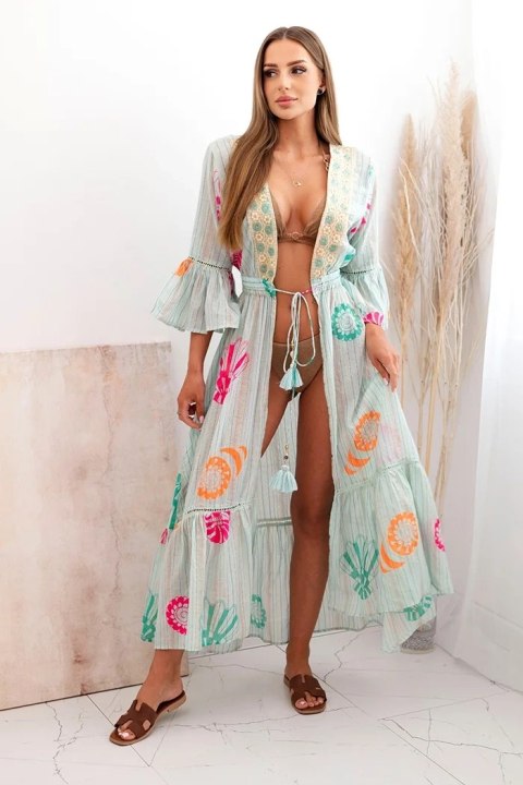 Narzutka damska boho z haftem miętowa Narzutka damska boho z haftem miętowa