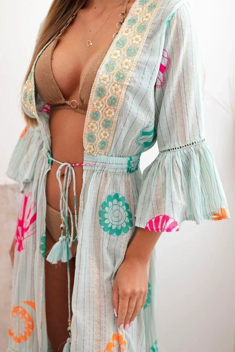 Narzutka damska boho z haftem miętowa Narzutka damska boho z haftem miętowa