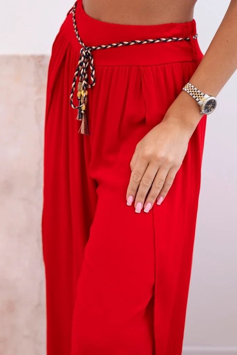 Spodnie damskie z wiskozy z rozcięciem na nogawkach czerwone
