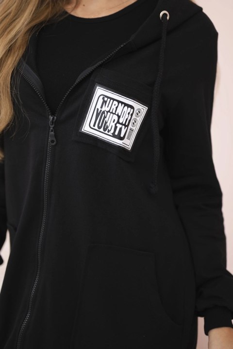 Bluza damska dłuższa z kapturem i zamkiem czarna Bluza damska dłuższa z kapturem i zamkiem czarna