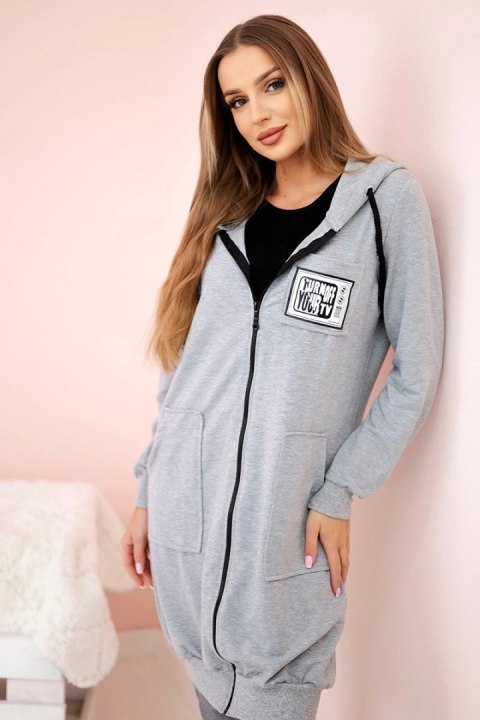 Bluza damska dłuższa z kapturem i zamkiem szara Bluza damska dłuższa z kapturem i zamkiem szara