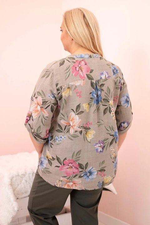 Bluzka damska Plus Size bawełniana w kwiaty fango