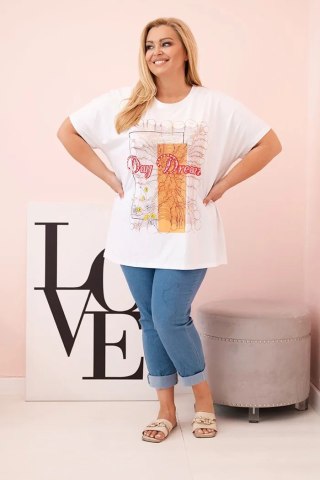 Bluzka damska bawełniana Plus Size z nadrukiem Day Dream biały + pomarańczowy