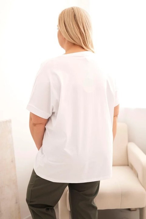 Bluzka damska bawełniana Plus Size ze złotym nadrukiem z brokatem biala