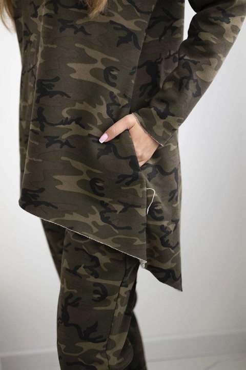Komplet damski z kapturem i printem moro khaki + zielony