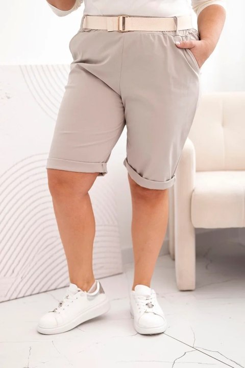 Spodenki damskie bawełniane Plus Size z paskiem ciemno beżowe Spodenki damskie bawełniane Plus Size z paskiem ciemno beżowe