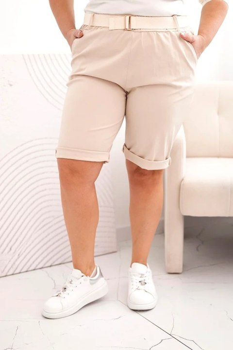 Spodenki damskie bawełniane Plus Size z paskiem jasno beżowe Spodenki damskie bawełniane Plus Size z paskiem jasno beżowe