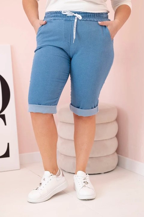 Spodenki damskie bawełniane Plus Size z wiązaniem jasno jeansowe Spodenki damskie bawełniane Plus Size z wiązaniem jasno jeansowe