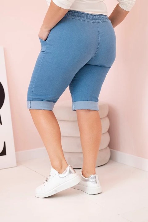 Spodenki damskie bawełniane Plus Size z wiązaniem jasno jeansowe Spodenki damskie bawełniane Plus Size z wiązaniem jasno jeansowe