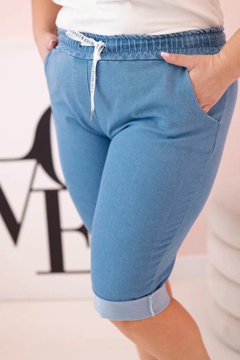 Spodenki damskie bawełniane Plus Size z wiązaniem jasno jeansowe Spodenki damskie bawełniane Plus Size z wiązaniem jasno jeansowe