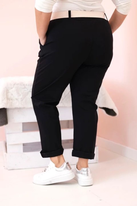 Spodnie damskie bawełniane Plus Size z paskiem czarne