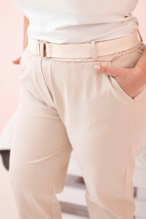 Spodnie damskie bawełniane Plus Size z paskiem jasno beżowe