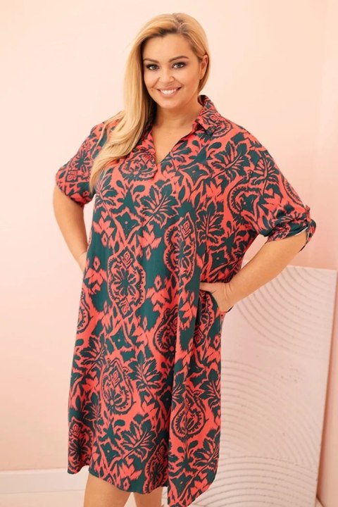 Sukienka damska Plus Size wiskozowa z kołnierzykiem ciemno zielona Sukienka damska Plus Size wiskozowa z kołnierzykiem ciemno zielona