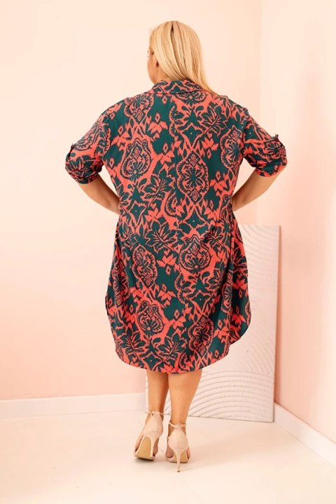 Sukienka damska Plus Size wiskozowa z kołnierzykiem ciemno zielona Sukienka damska Plus Size wiskozowa z kołnierzykiem ciemno zielona
