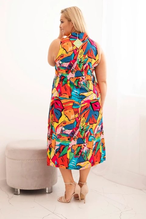 Sukienka damska Plus Size z wiskozy z kołnierzykiem wielokolorowa