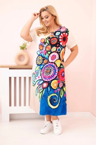 Sukienka damska Plus Size z wiskozy z kolorowym nadrukiem beżowa
