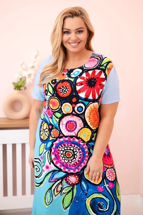 Sukienka damska Plus Size z wiskozy z kolorowym nadrukiem niebieska Sukienka damska Plus Size z wiskozy z kolorowym nadrukiem niebieska