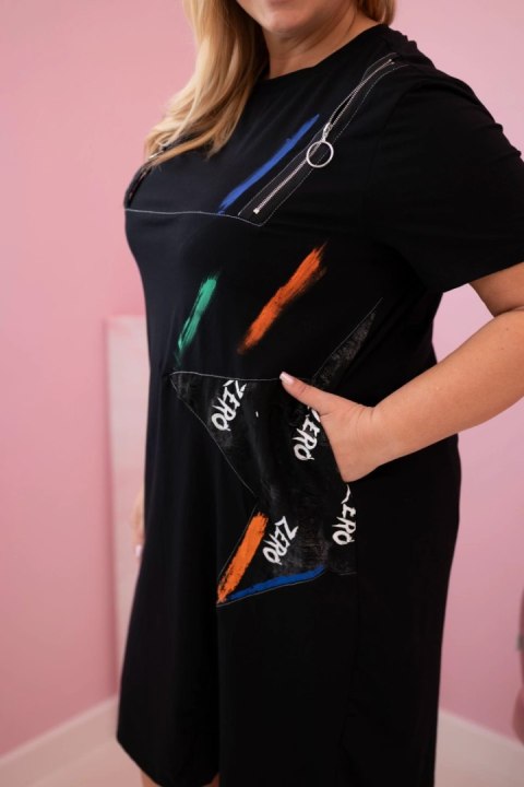 Sukienka damska bawełniana Plus Size z nadrukiem czarna