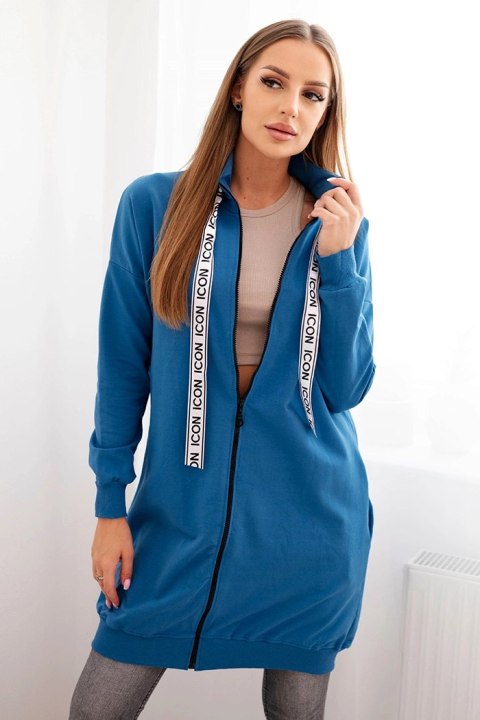 Bluza damska zapinana na zamek z napisami jeansowa