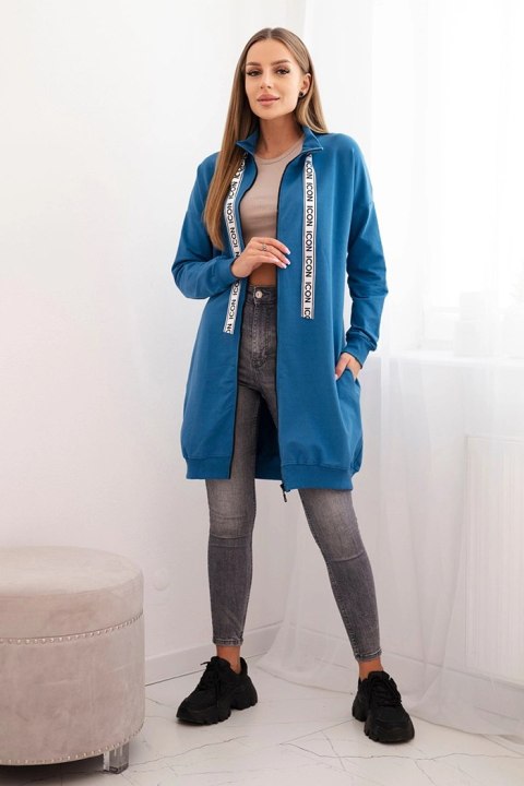 Bluza damska zapinana na zamek z napisami jeansowa