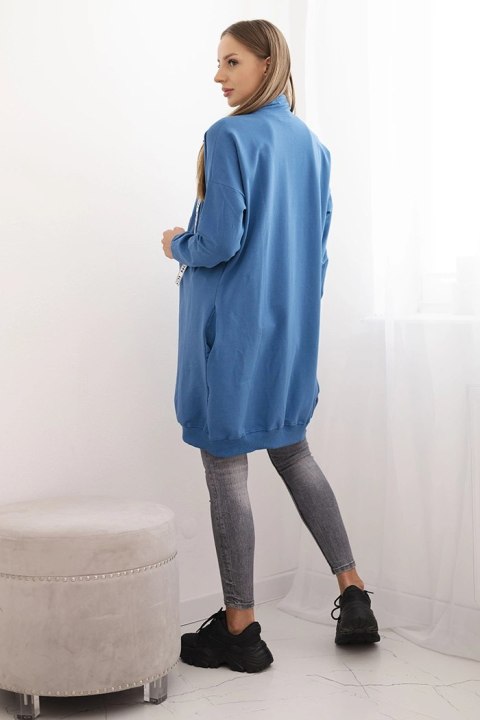 Bluza damska zapinana na zamek z napisami jeansowa