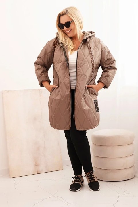 Kurtka damska Plus Size pikowana z kapturem i napisem HOPE fango