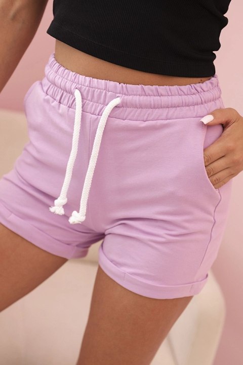 Spodenki damskie bawełniane z gumką i wiązanie w pasie jasno fioletowe