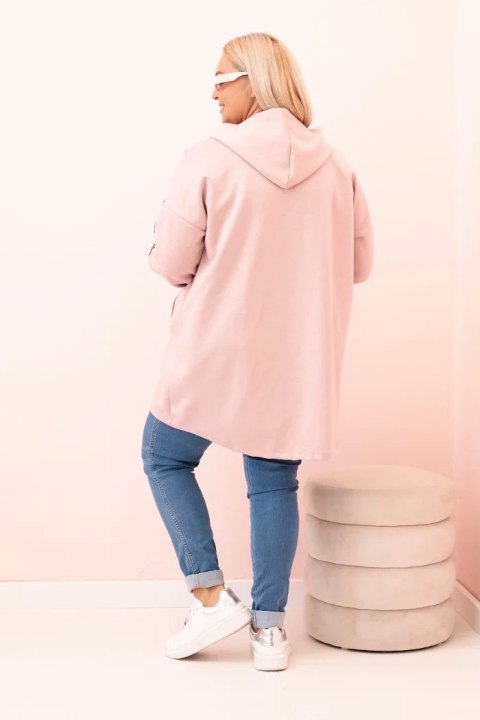 Bluza damska Plus Size z wiskozą rozpinana z kapturem pudrowy róż