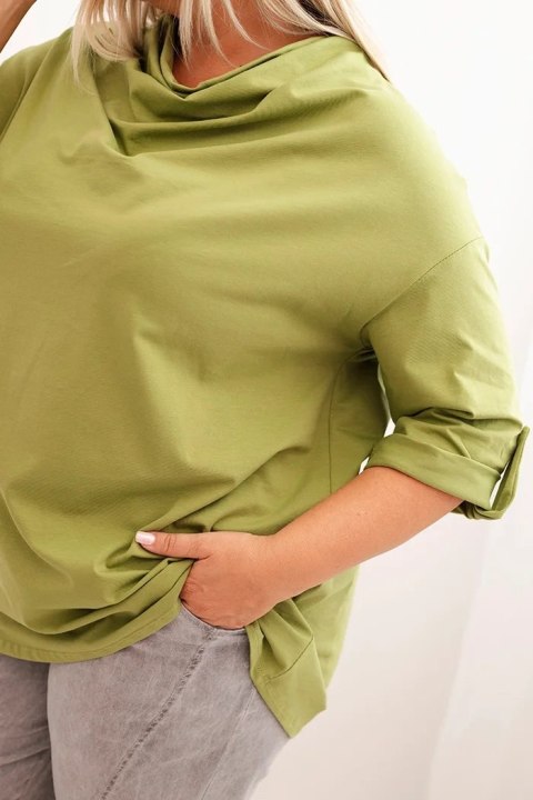 Bluzka damska Plus Size z bawełną o luźnym kroju z dekoltem wodnym fango oliwkowa