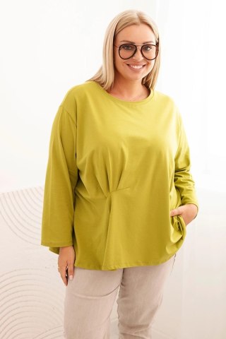 Bluzka damska plus size z bawełną z długim rękawem i marszczeniem kiwi