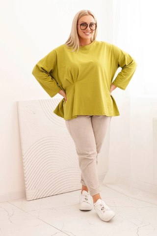 Bluzka damska plus size z bawełną z długim rękawem i marszczeniem kiwi