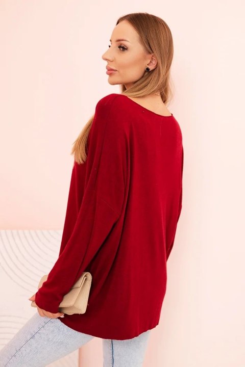 Bluzka damska z wiskozy z długim rękawem i złotym kwiatowym nadrukiem bordowa