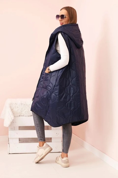 Kamizelka damska pikowana Plus Size z kapturem zapinana na zamek granatowa Kamizelka damska pikowana Plus Size z kapturem zapinana na zamek granatowa