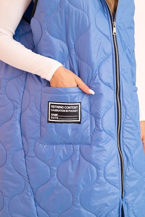 Kamizelka damska pikowana Plus Size z kapturem zapinana na zamek jeansowa Kamizelka damska pikowana Plus Size z kapturem zapinana na zamek jeansowa