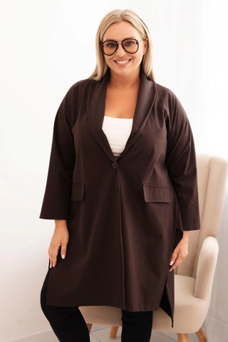 Narzutka damska Plus Size Punto z bawełną zapinana na guzik brązowa
