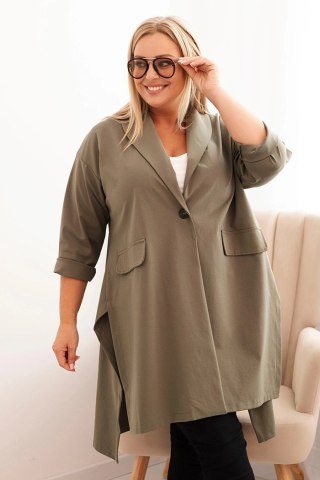 Narzutka damska Plus Size Punto z bawełną zapinana na guzik khaki