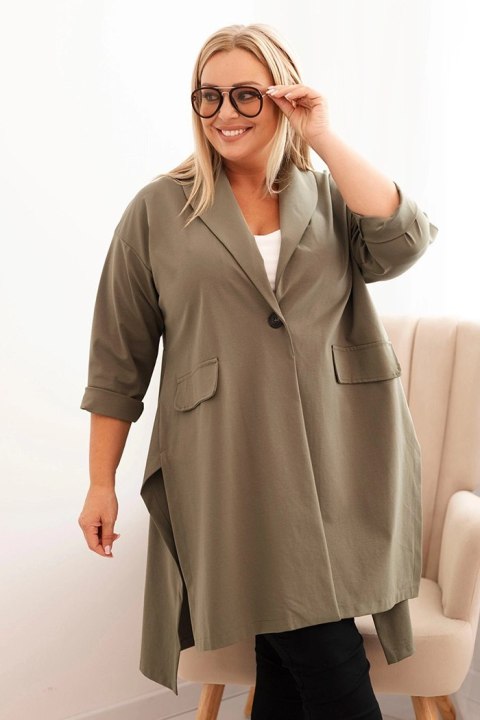 Narzutka damska Plus Size Punto z bawełną zapinana na guzik khaki